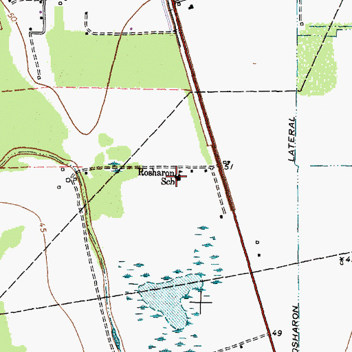 Topographic Map of Rosharon School, TX