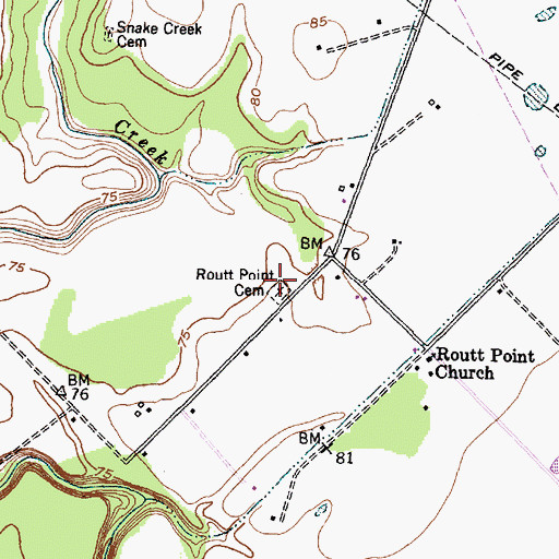 Topographic Map of Routt Point Cemetery, TX