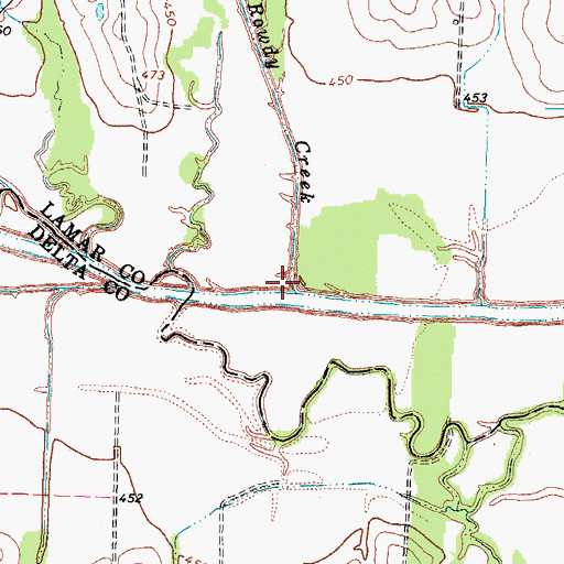 Topographic Map of Rowdy Creek, TX