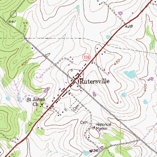 Topographic Map of Rutersville, TX