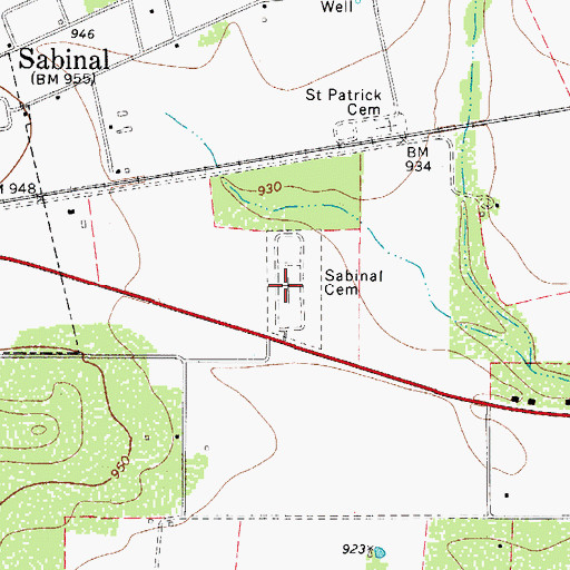 Topographic Map of Sabinal Cemetery, TX