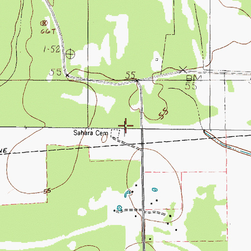 Topographic Map of Sahara Cemetery, TX