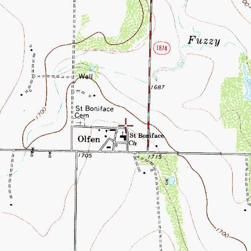 Topographic Map of Saint Boniface Church, TX