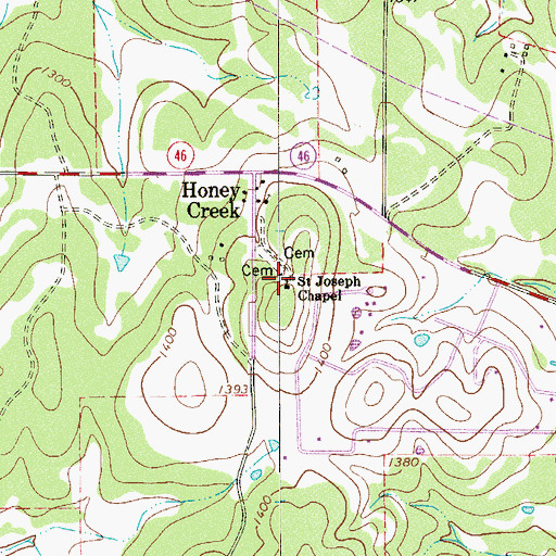 Topographic Map of Saint Joseph Chapel, TX