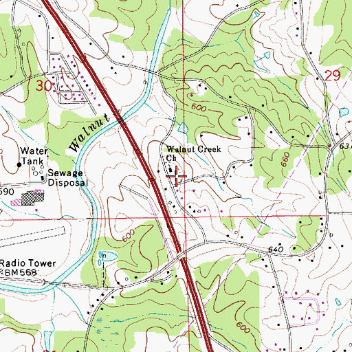 Topographic Map of Walnut Creek Cemetery, AL