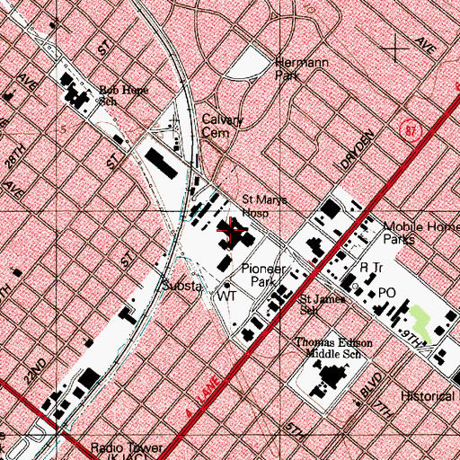 Topographic Map of CHRISTUS Spohn Hospital - Saint Mary, TX