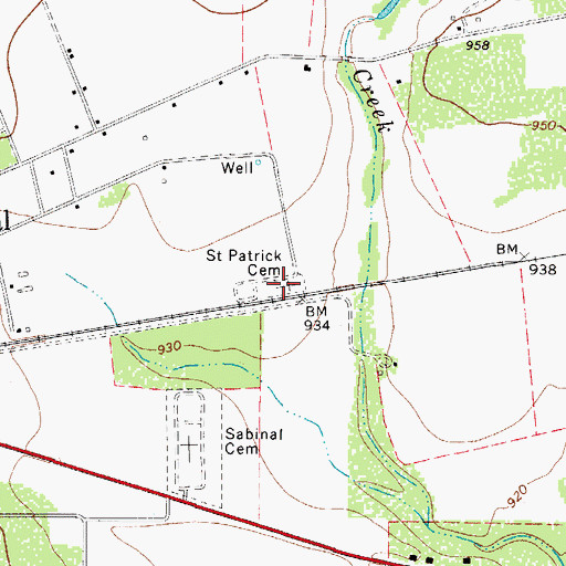 Topographic Map of Saint Patrick Cemetery, TX