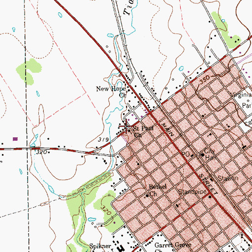 Topographic Map of Saint Paul Church, TX