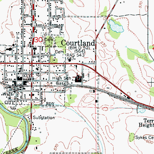 Topographic Map of Courtland High School, AL