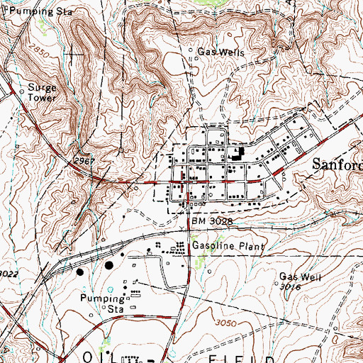 Topographic Map of Sanford, TX