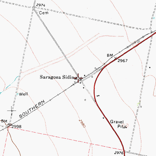 Topographic Map of Saragosa Siding, TX