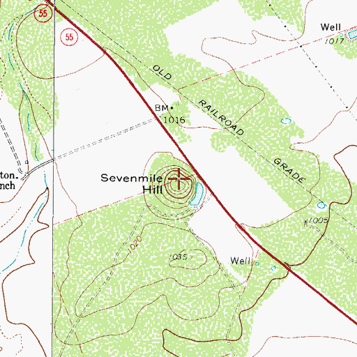 Topographic Map of Sevenmile Hill, TX