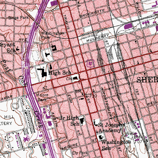 Topographic Map of Sherman, TX