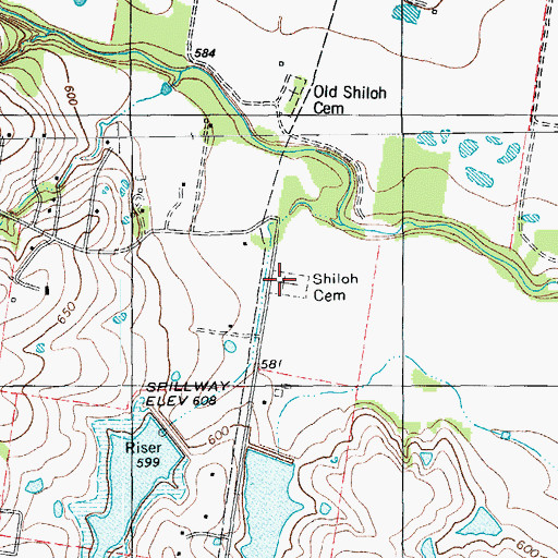 Topographic Map of Shiloh Cemetery, TX