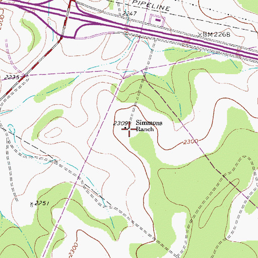 Topographic Map of Simmons Ranch, TX