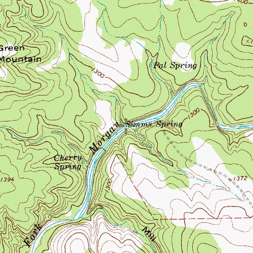 Topographic Map of Simms Spring, TX