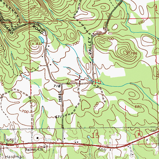 Topographic Map of Hall Valley, AL