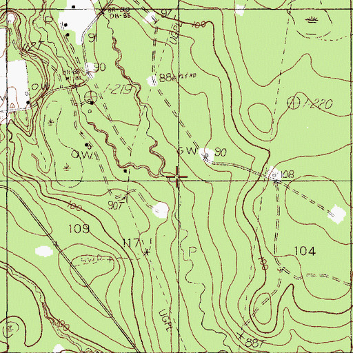 Topographic Map of Thouching Creek, TX