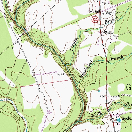 Topographic Map of Traylor Branch, TX