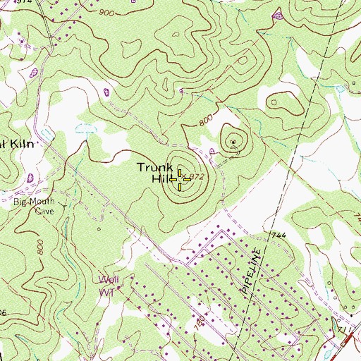 Topographic Map of Trunk Hill, TX
