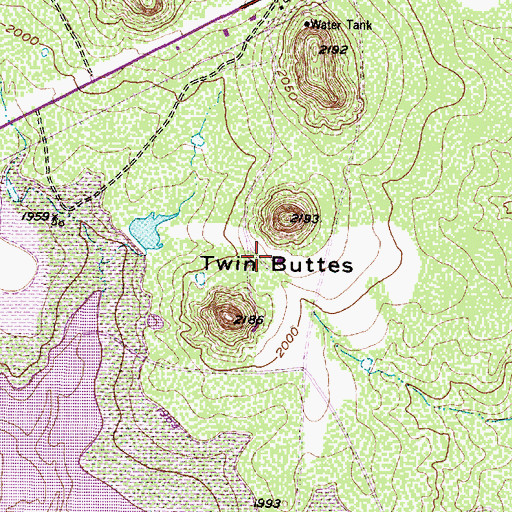 Topographic Map of Twin Buttes, TX