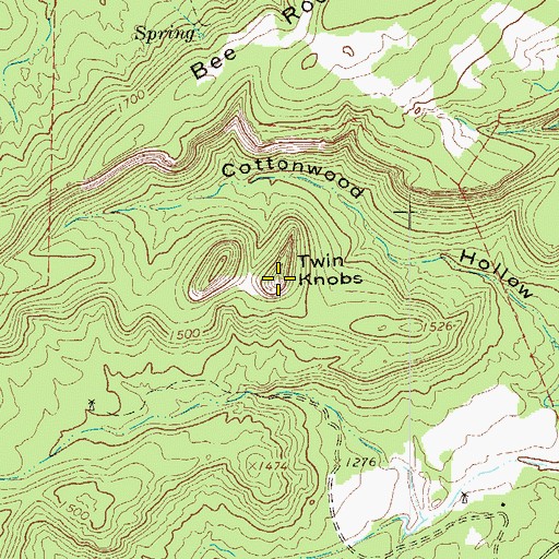 Topographic Map of Twin Knobs, TX