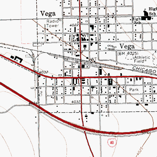 Topographic Map of Vega, TX