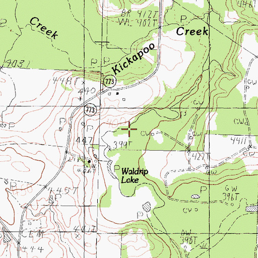 Topographic Map of Waldrip Lake, TX