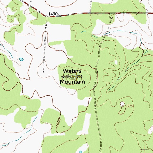 Topographic Map of Waters Mountain, TX
