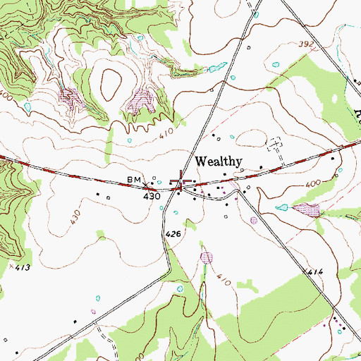 Topographic Map of Wealthy, TX
