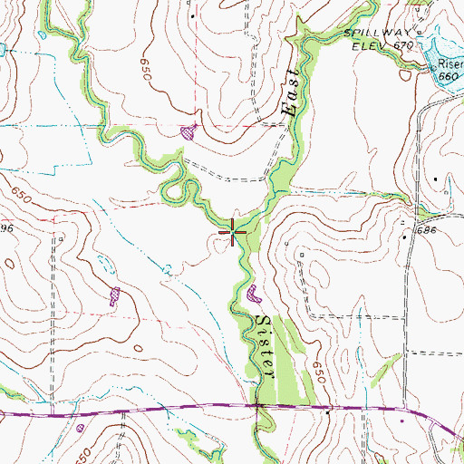 Topographic Map of West Prong Sister Grove Creek, TX