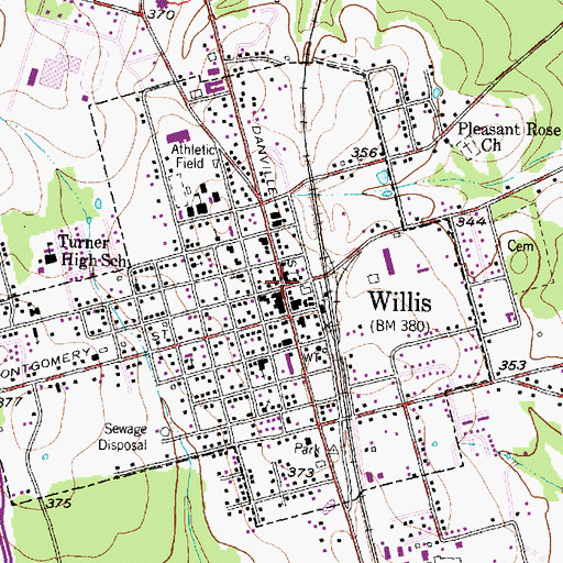 Topographic Map of Willis, TX
