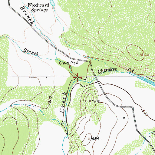 Topographic Map of Woodward Branch, TX