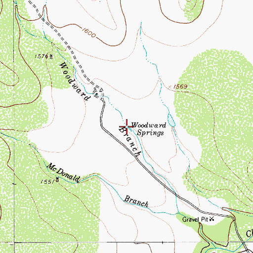 Topographic Map of Woodward Springs, TX