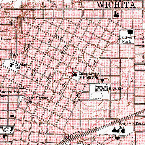 Topographic Map of Zundelowitz Junior High School, TX