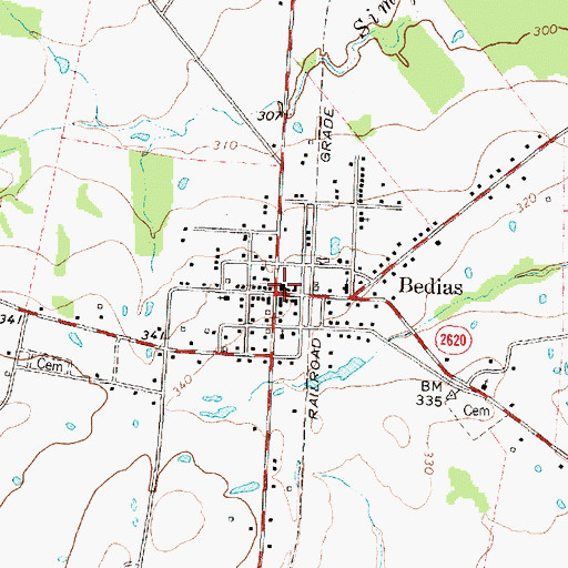 Topographic Map of Bedias, TX