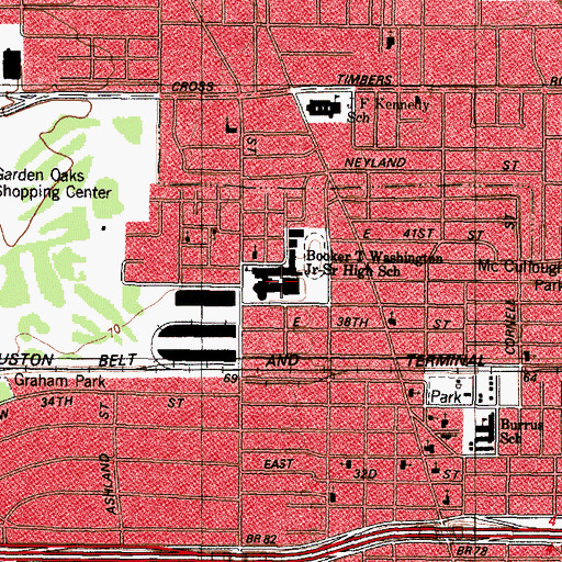 Topographic Map of Booker T Washington High School, TX