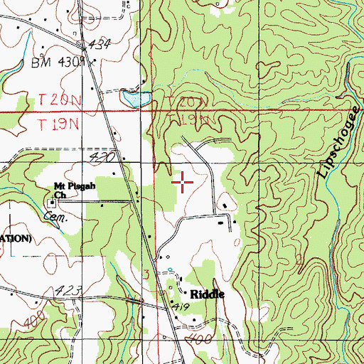 Topographic Map of Ten Cedars Estates, AL