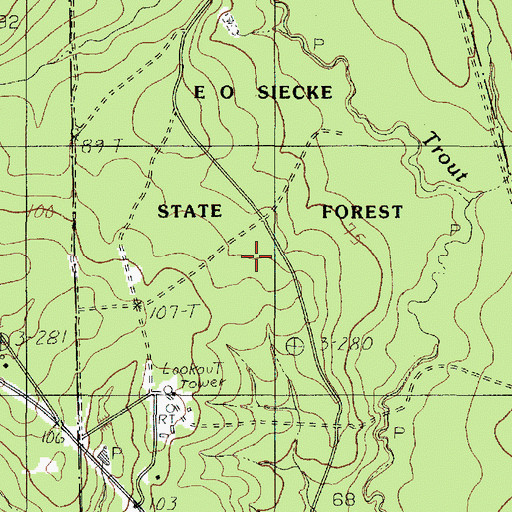 Topographic Map of E O Siecke State Forest, TX