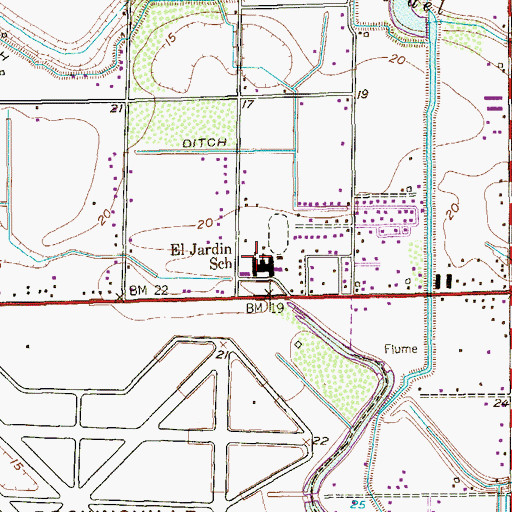 Topographic Map of El Jardin Elementary School, TX