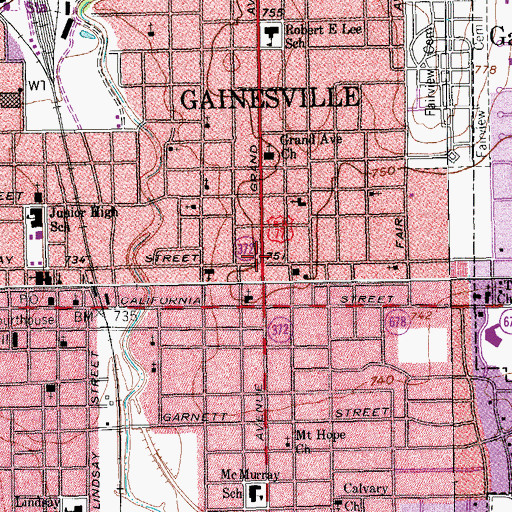 Topographic Map of Gainesville, TX
