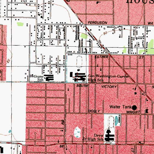 Topographic Map of George Washington Carver High School, TX