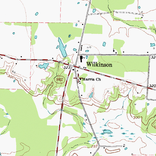 Topographic Map of Harris Church, TX