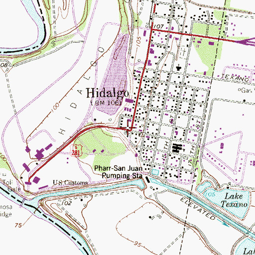 Topographic Map of Hidalgo, TX