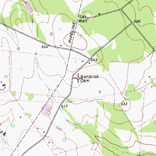 Topographic Map of Kendrick Cemetery, TX