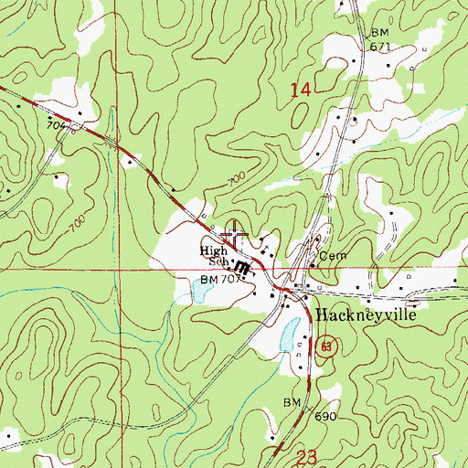 Topographic Map of Hackneyville Cemetery, AL