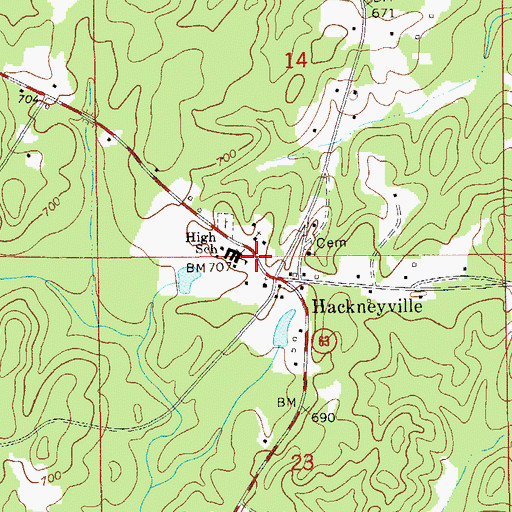 Topographic Map of Hackneyville High School, AL