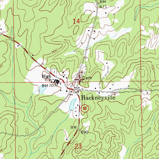 Topographic Map of Hackneyville Presbyterian Church, AL