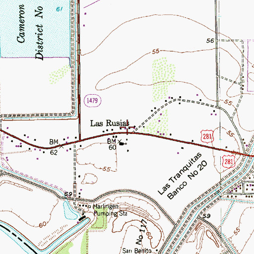 Topographic Map of Las Rusias, TX