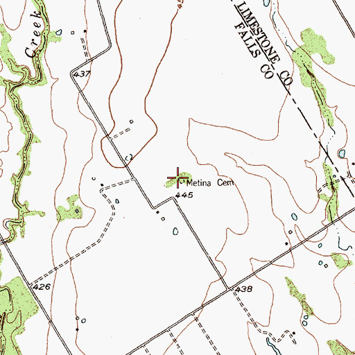 Topographic Map of Metina Cemetery, TX